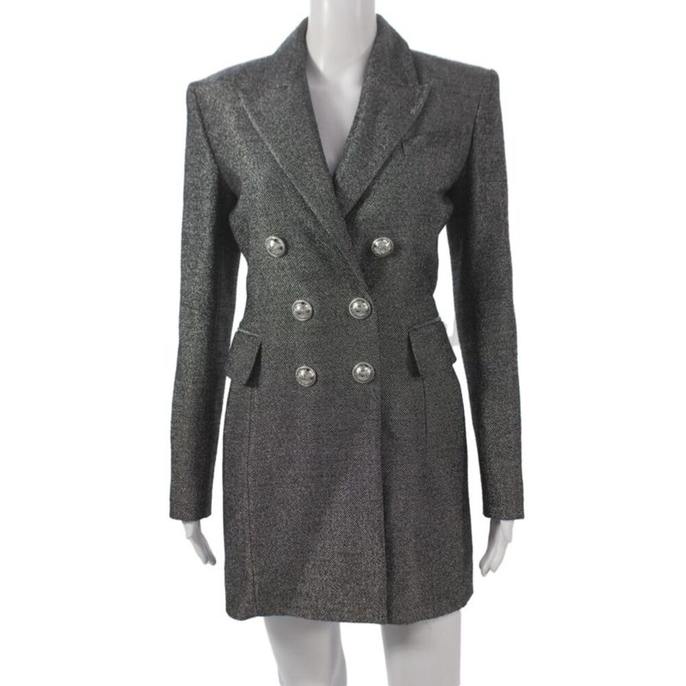Balmain Womens Military Jacket Gray Virgin Wool Button Size 36